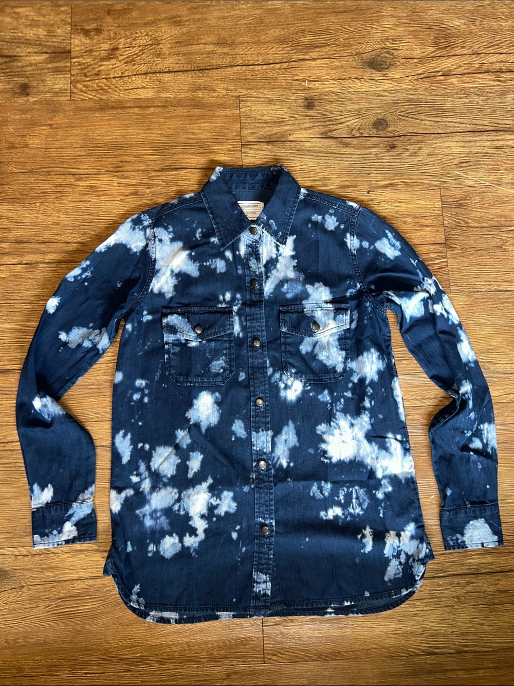 Current/Elliott Indigo Tie-Dye Denim Button-Down Shirt